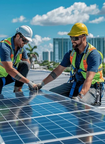 Technicien Dispac Énergies installant des panneaux solaires