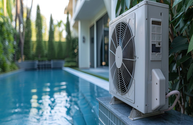 Piscine chauffée grâce à une pompe à chaleur installée par Dispac Énergies