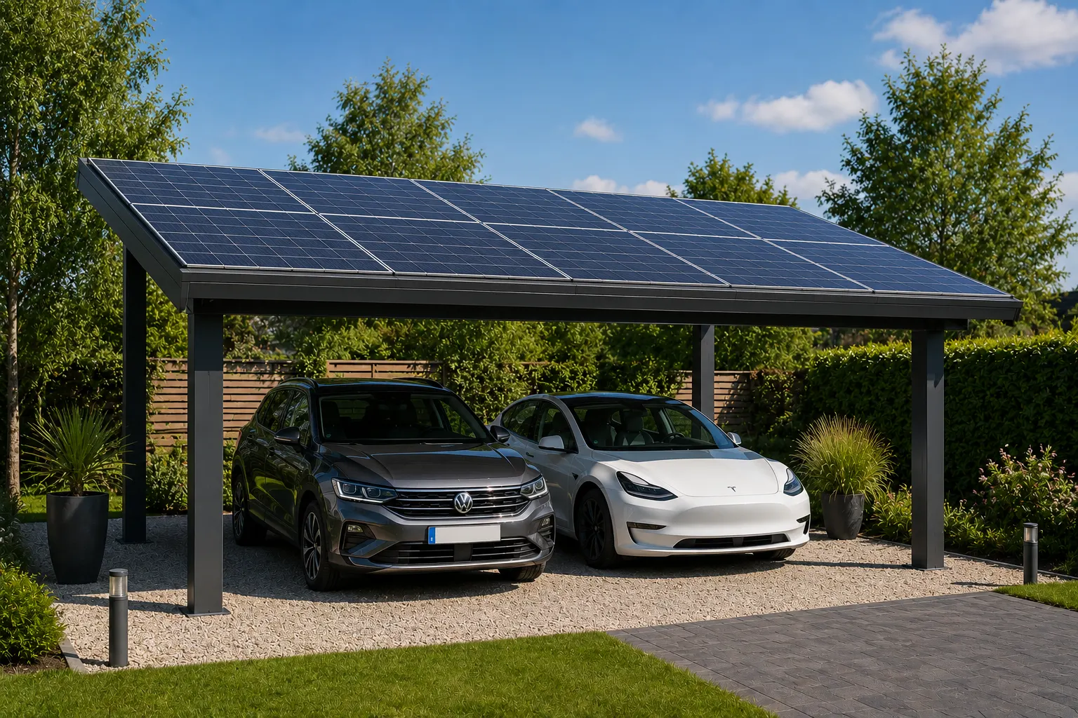 Installation de carport solaire réalisée par Dispac Énergies à Bayonne